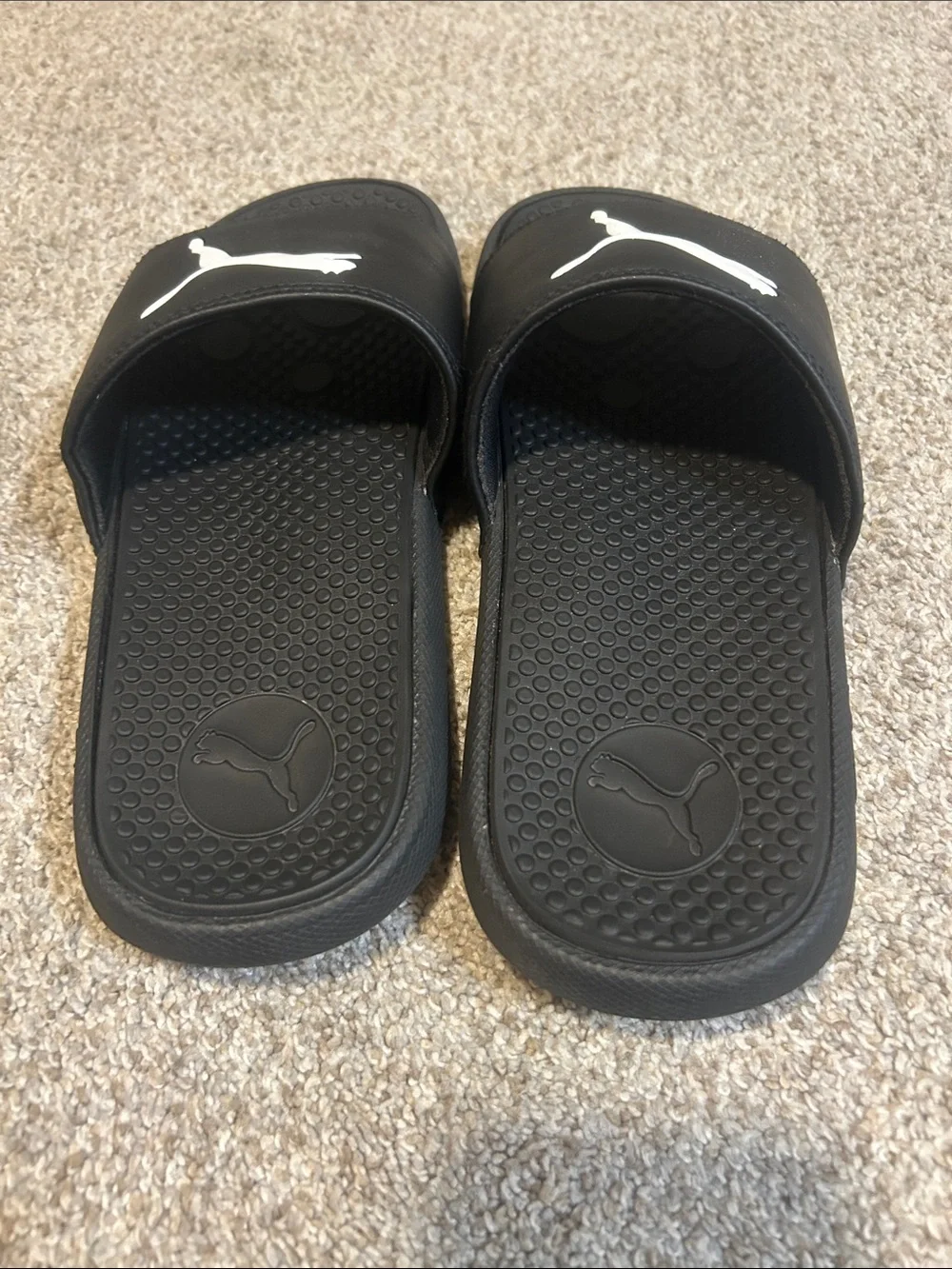 Puma Black Slides with White Puma Logo